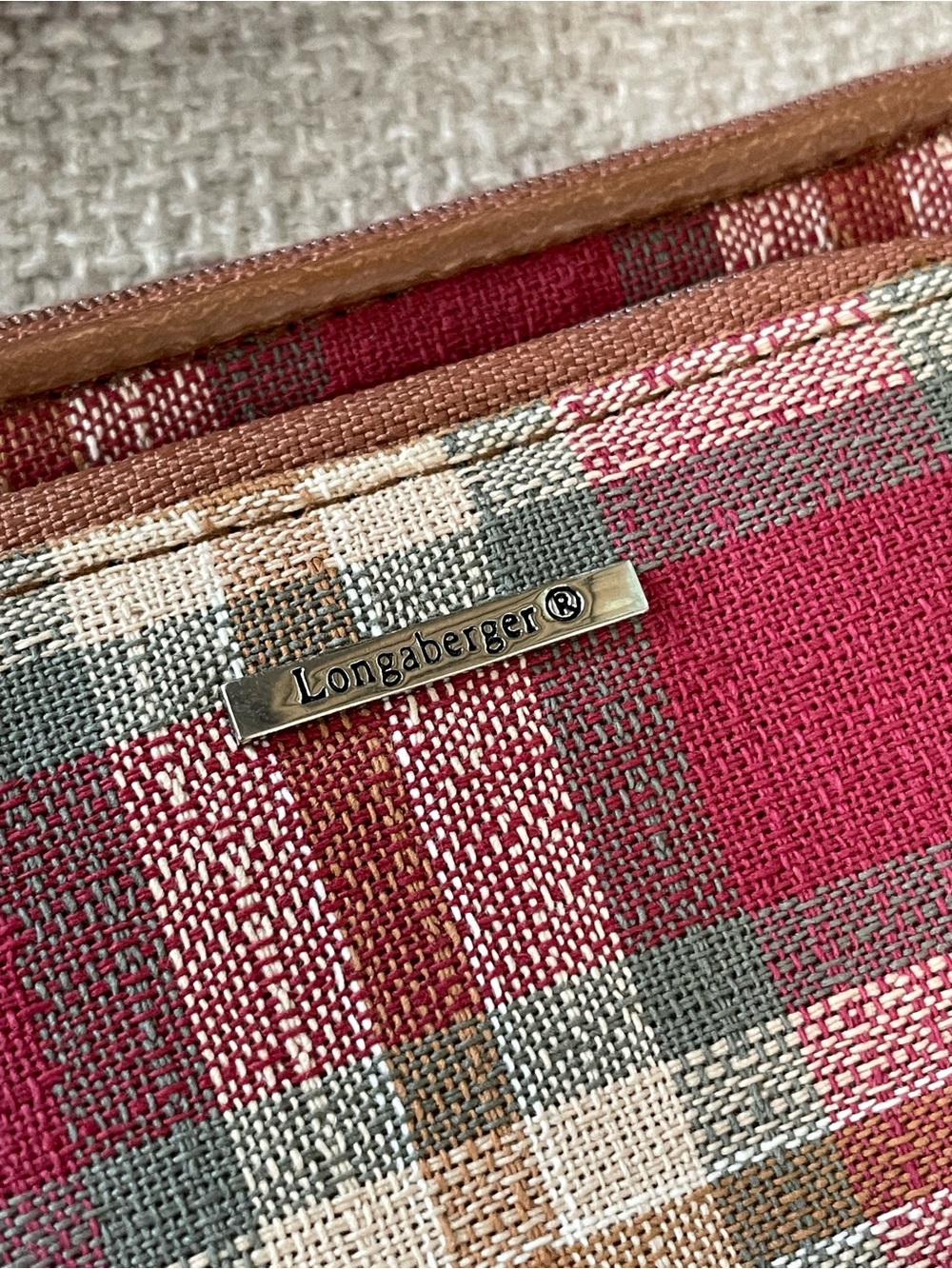 Vintage Longaberger Homestead Plaid Crossbody/Basket Weave Leather w/Wristlet - Picture 4 of 13